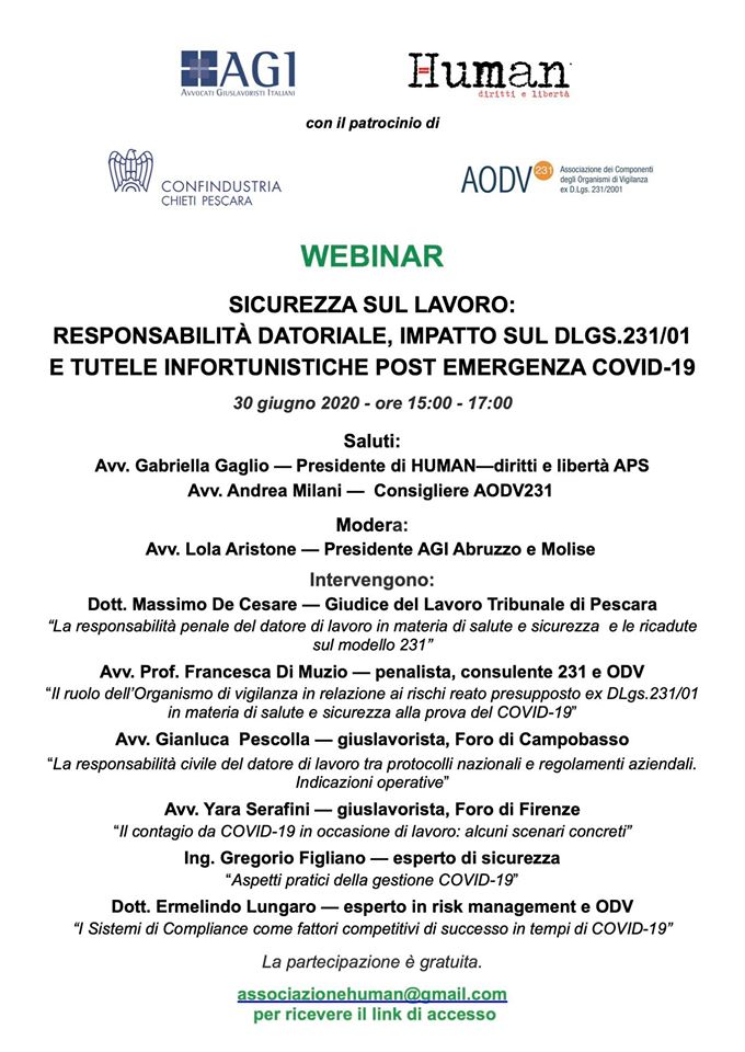 Sicurezza sul lavoro: responsabilità datoriale, impatto sul Dlgs. 231/2001 e tutele infortunistiche post emergenza Covid 19